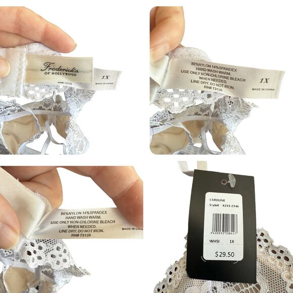 Frederick's Hollywood Lace Bralette Panty Set 1X White Nude Bridal Bow Sexy NWT - Picture 8 of 13